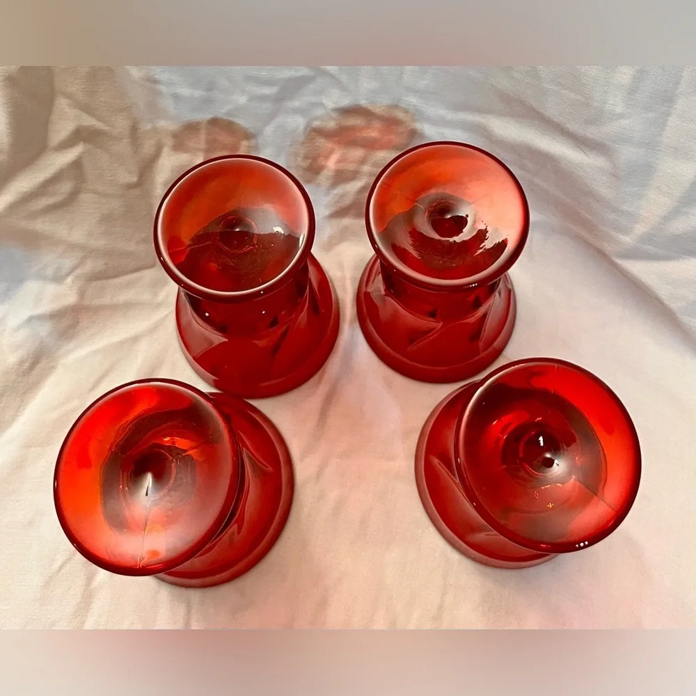 VTG Fostoria Jamestown Ruby Red Champagne Tall Sherbet Glasses Set of 4 Swirl